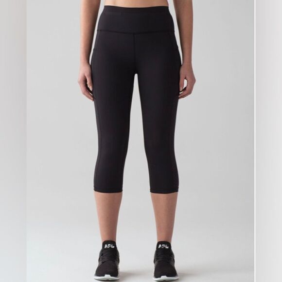 Lululemon mind over miles crop leggings black size 4 w6Acws - Picture 2 of 10
